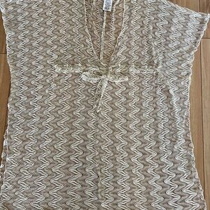 BECCA Metallic Gold/cream Lace Fabric Coverup M/L